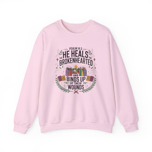 He Heals The Brokenhearted And Binds Their Wounds Unisex Heavy Blend™ Crewneck Sweatshirt