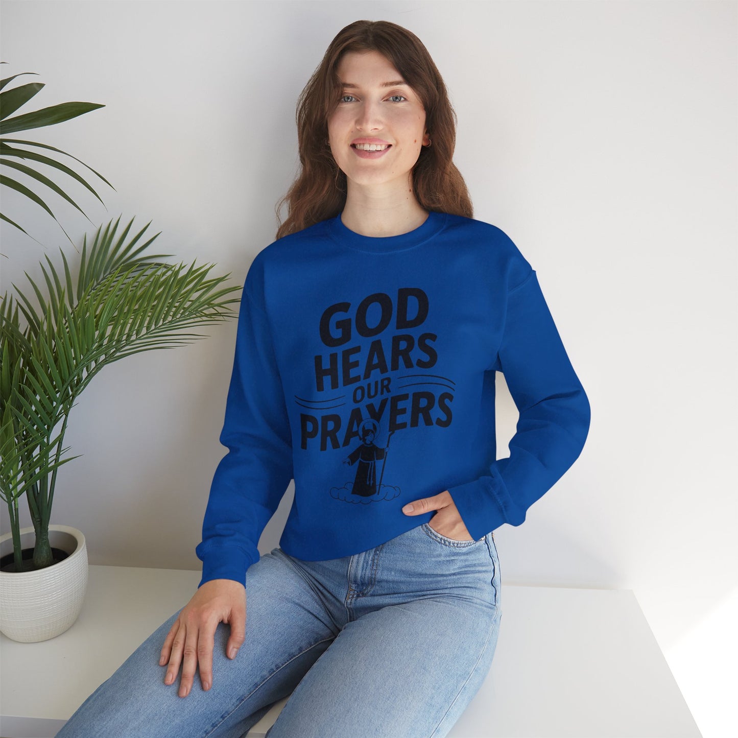 GOD Hears Our Prayers Unisex Heavy Blend™ Crewneck Sweatshirt