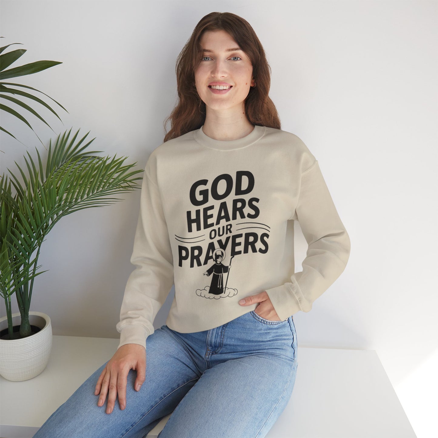 GOD Hears Our Prayers Unisex Heavy Blend™ Crewneck Sweatshirt