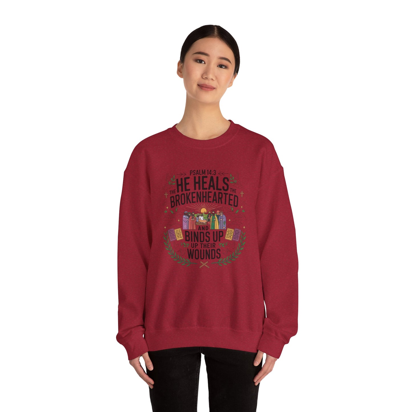 He Heals The Brokenhearted And Binds Their Wounds Unisex Heavy Blend™ Crewneck Sweatshirt