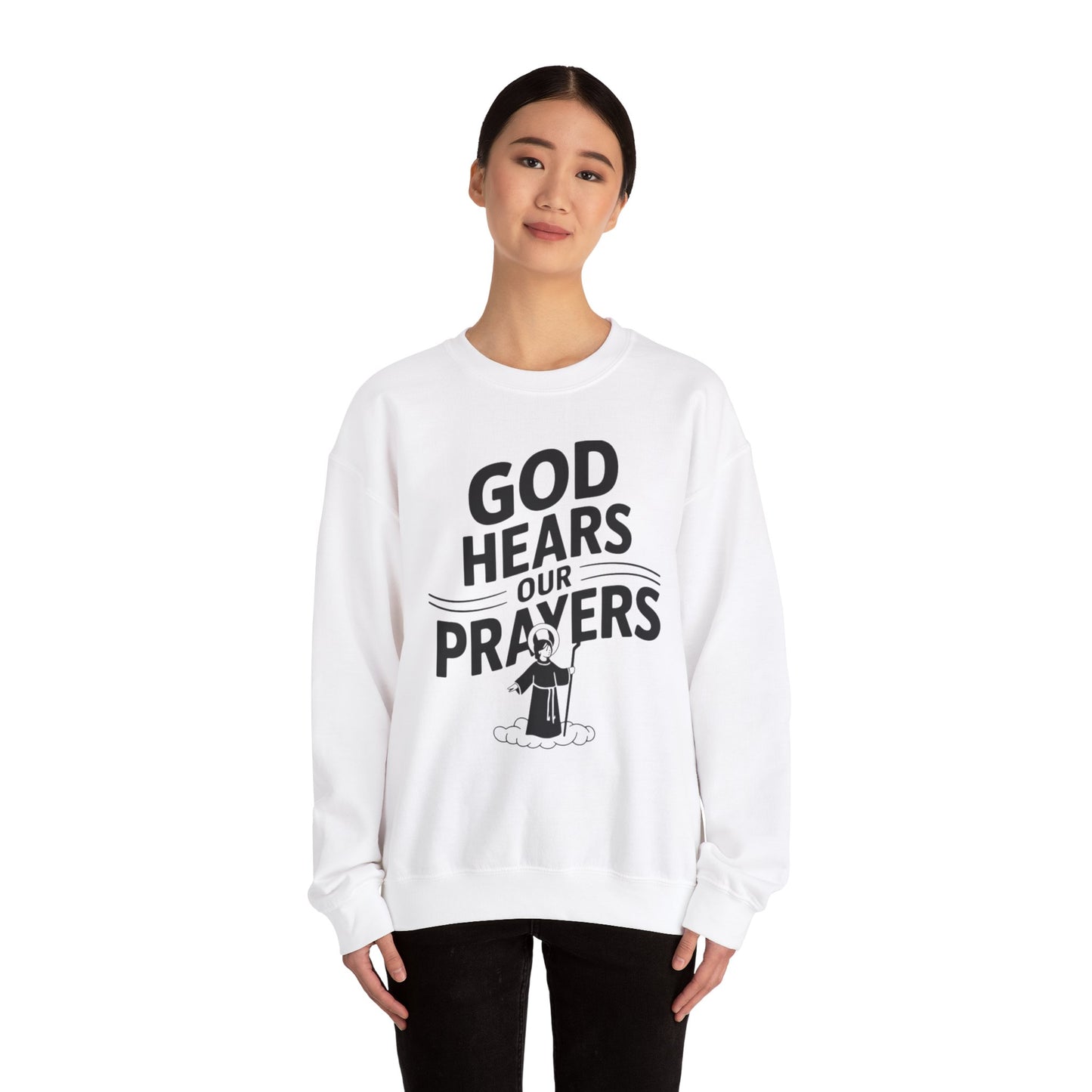 GOD Hears Our Prayers Unisex Heavy Blend™ Crewneck Sweatshirt