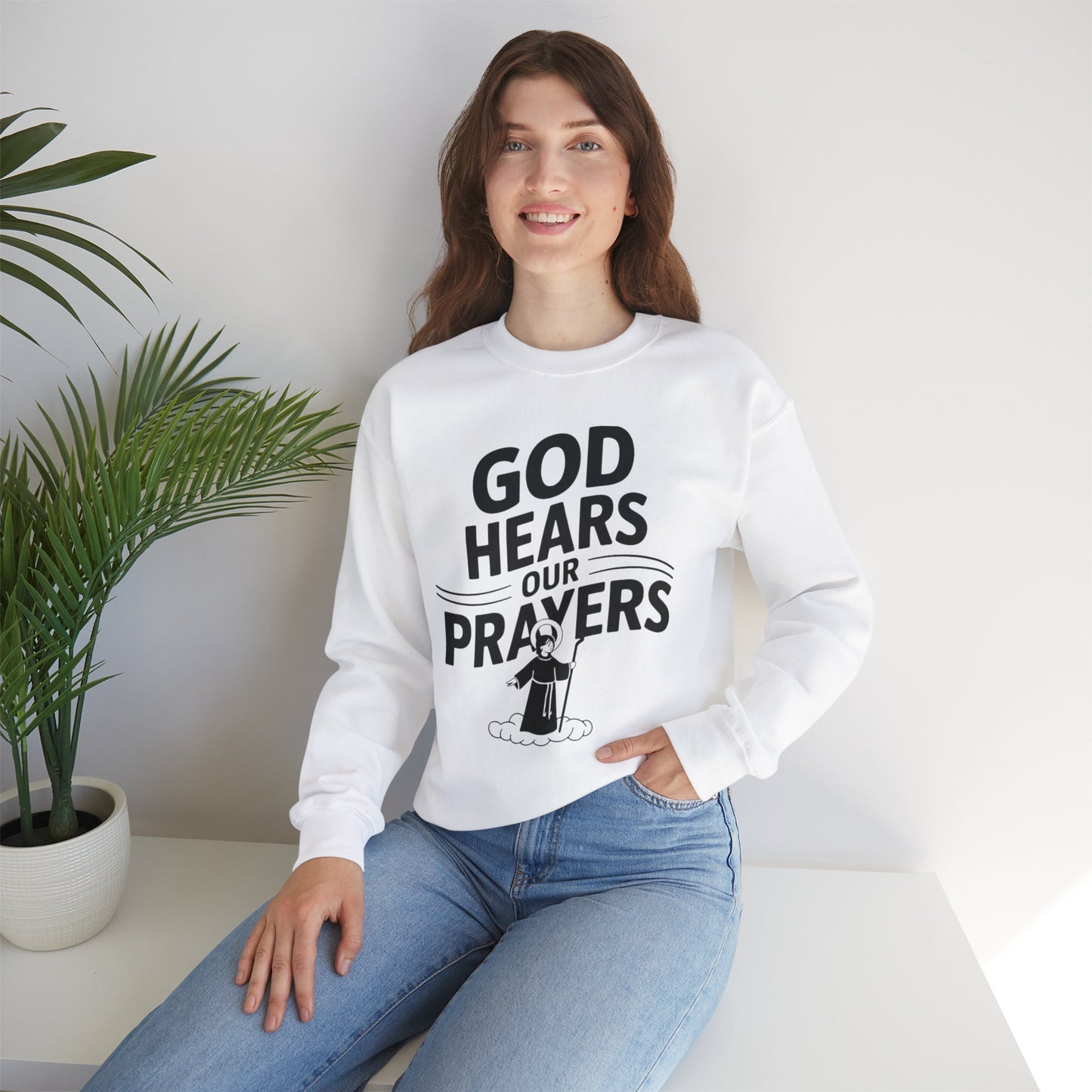 GOD Hears Our Prayers Unisex Heavy Blend™ Crewneck Sweatshirt