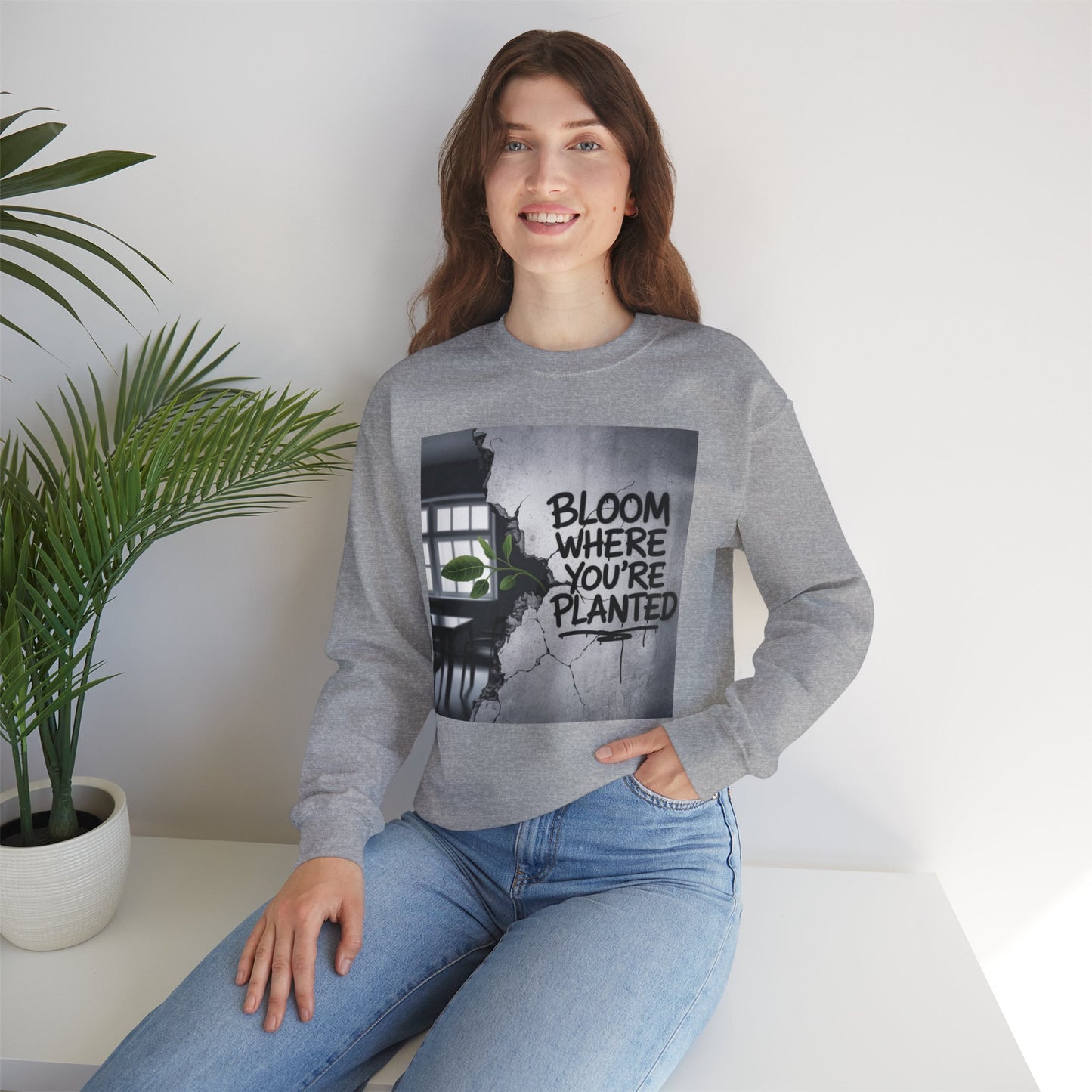 Bloom Where You Are Planted Unisex Heavy Blend™ Crewneck Sweatshirt Gildan 18000