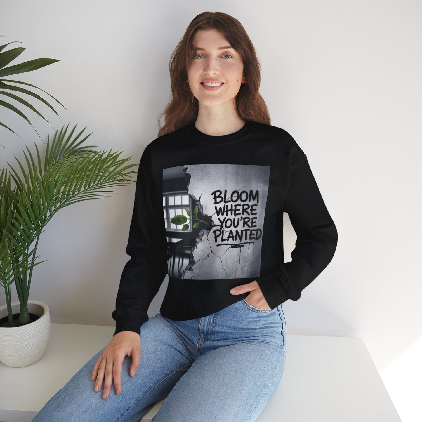 Bloom Where You Are Planted Unisex Heavy Blend™ Crewneck Sweatshirt Gildan 18000