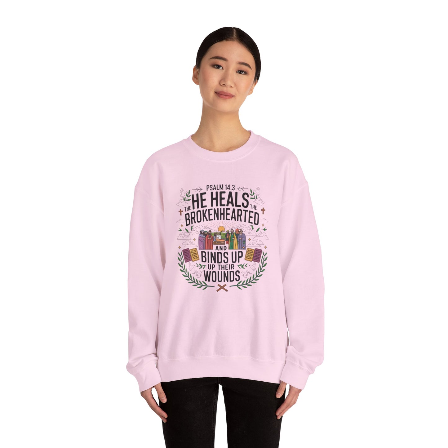 He Heals The Brokenhearted And Binds Their Wounds Unisex Heavy Blend™ Crewneck Sweatshirt